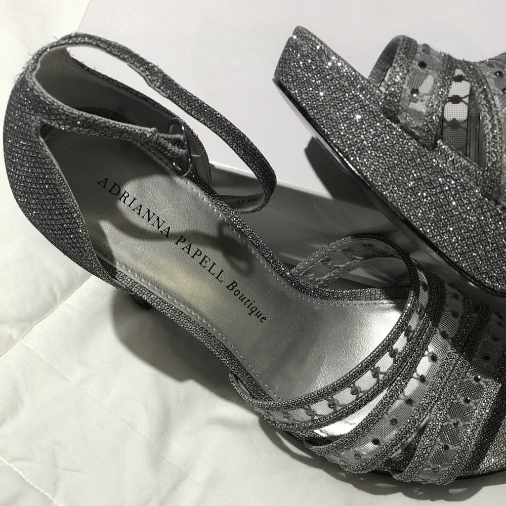 Adrianna Papell Silver Glitter Strappy Heels - Picture 1 of 3